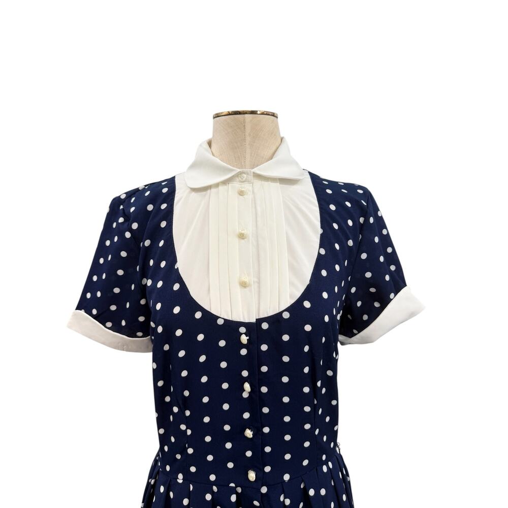 Unique Vintage x I Love Lucy Navy White Polka Dot Ricardo Swing Dress NWT Medium - Picture 3 of 14